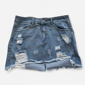 Distressed Denim Mini Skirt